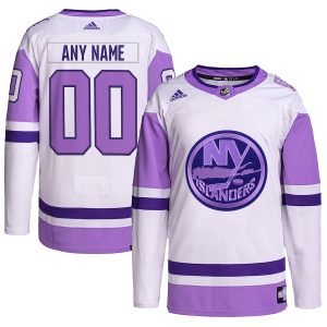 Men’s New York Islanders adidas White/Purple Hockey Fights Cancer Primegreen Authentic Custom Jersey