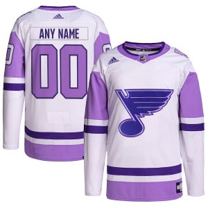 Men’s St. Louis Blues adidas White/Purple Hockey Fights Cancer Primegreen Authentic Custom Jersey