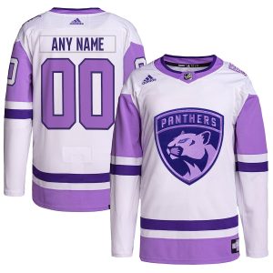 Men’s Florida Panthers adidas White/Purple Hockey Fights Cancer Primegreen Authentic Custom Jersey