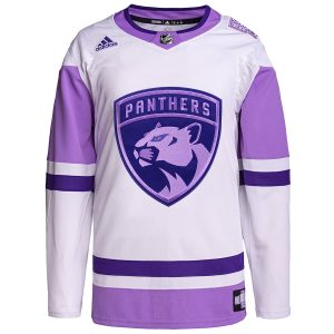 Men’s Florida Panthers adidas White/Purple Hockey Fights Cancer Primegreen Authentic Custom Jersey