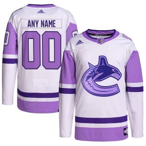 Men’s Vancouver Canucks adidas White/Purple Hockey Fights Cancer Primegreen Authentic Custom Jersey