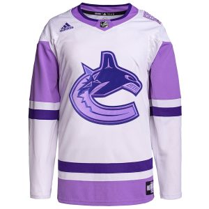 Men’s Vancouver Canucks adidas White/Purple Hockey Fights Cancer Primegreen Authentic Custom Jersey