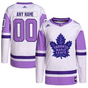 Men’s Toronto Maple Leafs adidas White/Purple Hockey Fights Cancer Primegreen Authentic Custom Jersey