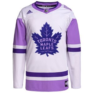 Men’s Toronto Maple Leafs adidas White/Purple Hockey Fights Cancer Primegreen Authentic Custom Jersey