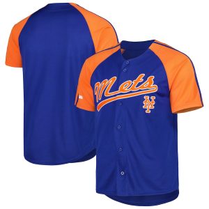 Men’s New York Mets Stitches Royal Button-Down Raglan Fashion Jersey