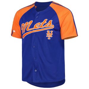 Men’s New York Mets Stitches Royal Button-Down Raglan Fashion Jersey