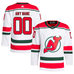 Men’s New Jersey Devils adidas White W Anniversary Heritage Primegreen Authentic Custom Jersey