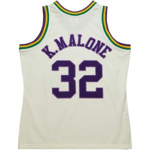 Men’s Utah Jazz Karl Malone Mitchell & Ness Cream Chainstitch Swingman Jersey