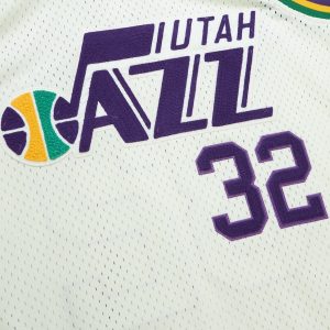 Men’s Utah Jazz Karl Malone Mitchell & Ness Cream Chainstitch Swingman Jersey