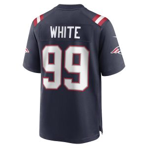 Men’s New England Patriots Keion White Nike Navy 2023 NFL Draft Pick Game Jersey
