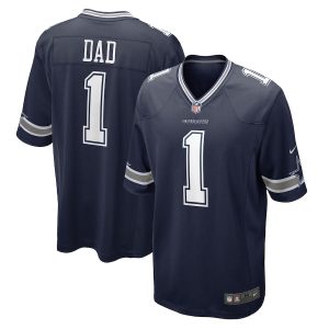Men’s Dallas Cowboys Number 1 Dad Nike Navy Game Jersey