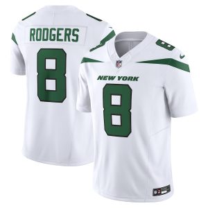Men’s New York Jets Aaron Rodgers Nike Spotlight White Vapor F.U.S.E. Limited Jersey