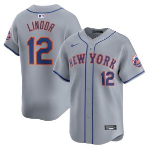 Men’s New York Mets Francisco Lindor Nike Gray Away Limited Player Jersey