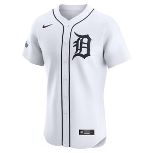 Men’s Detroit Tigers Nike White Home Elite Patch Jersey