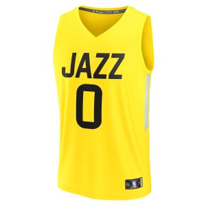 Men’s Utah Jazz Taylor Hendricks Fanatics Branded Yellow Fast Break Replica Jersey – Icon Edition