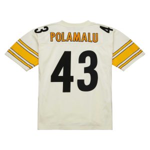Men’s Pittsburgh Steelers Troy Polamalu Mitchell & Ness Cream Chainstitch Legacy Jersey