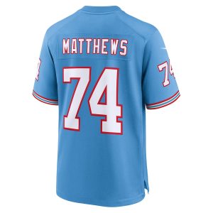 Men’s Tennessee Titans Bruce Matthews Nike Light Blue Oilers Throwback Retired Player Game Jersey