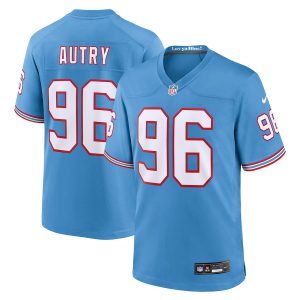 Men’s Tennessee Titans Denico Autry Nike Light Blue Oilers Throwback Player Game Jersey