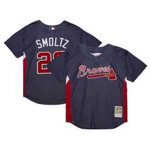 Men’s Atlanta Braves John Smoltz Mitchell & Ness Navy Cooperstown Collection Mesh Batting Practice Jersey