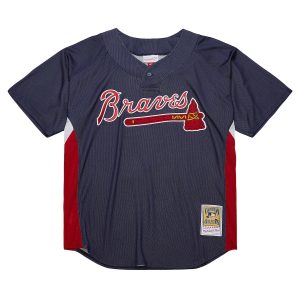 Men’s Atlanta Braves John Smoltz Mitchell & Ness Navy Cooperstown Collection Mesh Batting Practice Jersey