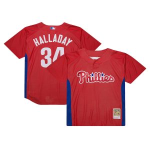 Men’s Philadelphia Phillies Roy Halladay Mitchell & Ness Red Cooperstown Collection 2010 Batting Practice Jersey