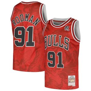 Men’s Chicago Bulls Dennis Rodman Mitchell & Ness Red 1997/98 Hardwood Classics Asian Heritage 6.0 Swingman Throwback Player Jersey