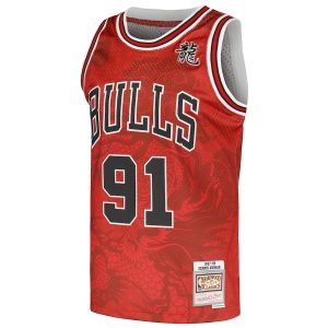 Men’s Chicago Bulls Dennis Rodman Mitchell & Ness Red 1997/98 Hardwood Classics Asian Heritage 6.0 Swingman Throwback Player Jersey