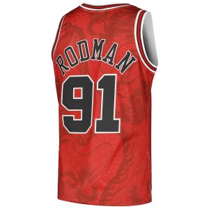 Men’s Chicago Bulls Dennis Rodman Mitchell & Ness Red 1997/98 Hardwood Classics Asian Heritage 6.0 Swingman Throwback Player Jersey