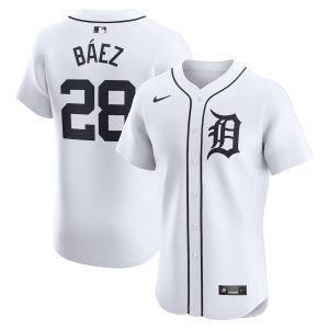 Men’s Detroit Tigers Javier Baez Nike White Home Elite Player Jersey