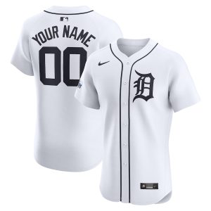 Men’s Detroit Tigers Nike White Home Elite Custom Patch Jersey