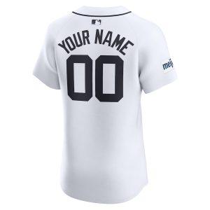 Men’s Detroit Tigers Nike White Home Elite Custom Patch Jersey