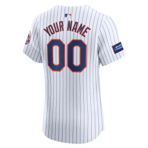 Men’s New York Mets Nike White Home Elite Custom Patch Jersey