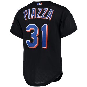 Men’s New York Mets Mike Piazza Mitchell & Ness Black Cooperstown Collection Mesh Batting Practice Button-Up Jersey