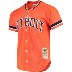 Men’s Detroit Tigers Kirk Gibson Mitchell & Ness Orange Cooperstown Collection Mesh Batting Practice Button-Up Jersey