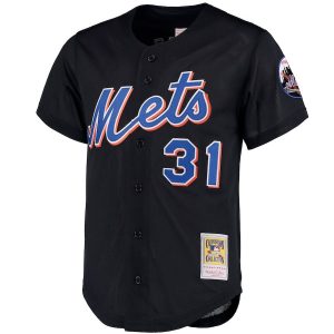 Men’s New York Mets Mike Piazza Mitchell & Ness Black Big & Tall Cooperstown Collection Mesh Button-Up Jersey