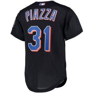 Men’s New York Mets Mike Piazza Mitchell & Ness Black Big & Tall Cooperstown Collection Mesh Button-Up Jersey