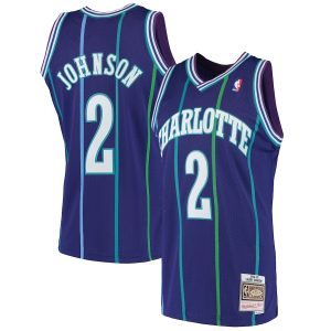 Men’s Charlotte Hornets Larry Johnson Mitchell & Ness Purple 1994/95 Hardwood Classics Swingman Jersey