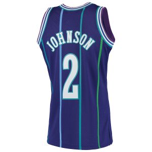 Men’s Charlotte Hornets Larry Johnson Mitchell & Ness Purple 1994/95 Hardwood Classics Swingman Jersey