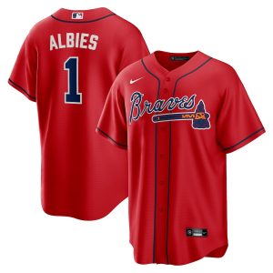 Men’s Atlanta Braves Ozzie Albies Nike Red Alternate Replica Player Name Jersey