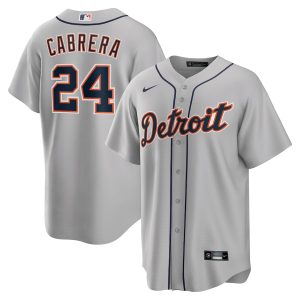 Men’s Detroit Tigers Miguel Cabrera Nike Gray Road Replica Player Name Jersey