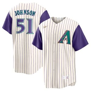 Men’s Arizona Diamondbacks Randy Johnson Nike Cream/Purple Alternate Cooperstown Collection Player Jersey