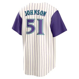 Men’s Arizona Diamondbacks Randy Johnson Nike Cream/Purple Alternate Cooperstown Collection Player Jersey