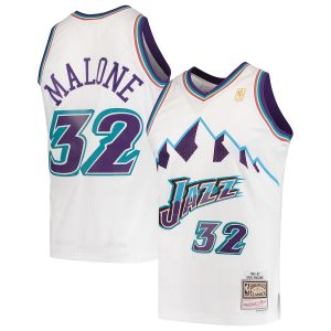 Men’s Utah Jazz Karl Malone Mitchell & Ness White 1996/97 Hardwood Classics Swingman Jersey