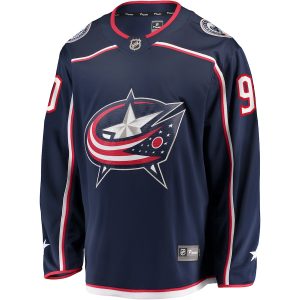 Men’s Columbus Blue Jackets Elvis Merzlikins Fanatics Branded Navy Home Breakaway Player Jersey