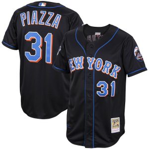 Men’s New York Mets Mike Piazza Mitchell & Ness Black Alternate 2000 Cooperstown Collection Authentic Jersey