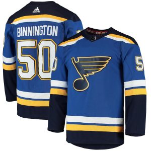 Men’s St. Louis Blues Jordan Binnington adidas Blue Home Authentic Player Jersey