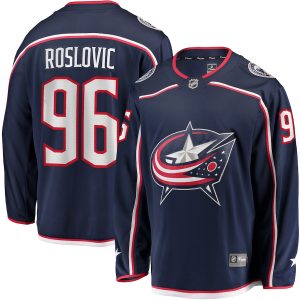 Men’s Columbus Blue Jackets Jack Roslovic Fanatics Branded Navy Home Breakaway Jersey