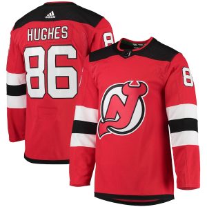 Men’s New Jersey Devils Jack Hughes adidas Red Home Primegreen Authentic Player Jersey