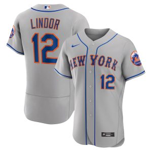 Men’s New York Mets Francisco Lindor Nike Gray Road Authentic Player Jersey