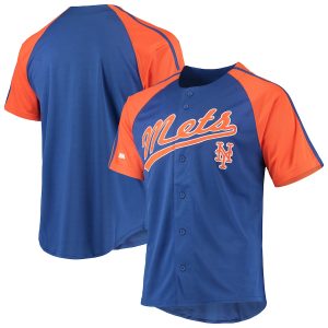 Men’s New York Mets Stitches Royal Button-Down Raglan Replica Jersey